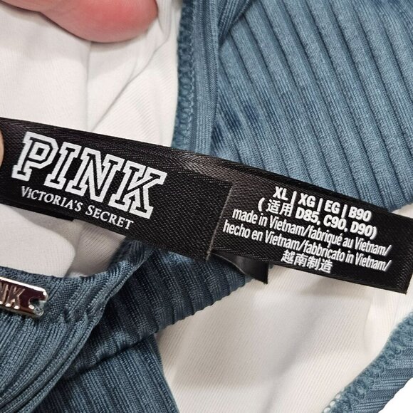 Pink Victorias Secret Ribbed Cutout One-Piece Swimsuit XL Blue Gray High Cut - Picture 4 of 9